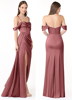Azazie Amyra Vestidos de damas de honor Vestido de Amatista de Satén Elástico de Corte Recto Convertible con Vestidos sin tirantes image8