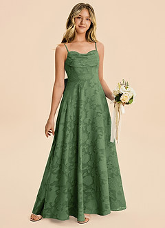 Azazie Bear Junior Eucalyptus A-Line Pleated Floral Burnout Dress image4