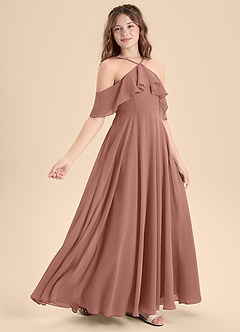 Azazie Tessabelle Junior Jurk van Chiffon met A-Lijn Off the Shoulder Ceder Roos image3