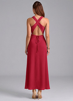 Azazie Evadne Bridesmaid Dresses Scarlet Sheath Pleated Chiffon Dress image6
