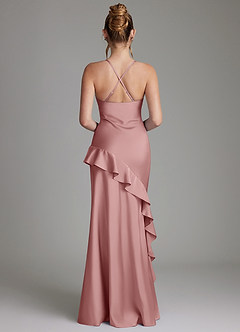Azazie Jayda Bridesmaid Dresses Dusty Rose A-Line Ruched Stretch Satin Dress image2