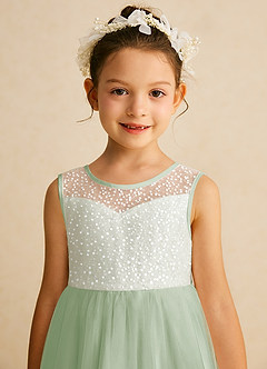 Azazie Tay Robe Demoiselle D'honneur Fillette Robe Trapèze en Tulle Paillettes Vert Sauge image7