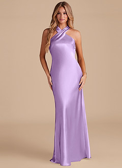 Azazie Doretta Bridesmaid Dresses Lilac Mermaid Bow Metallic Satin Dress image1