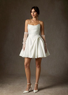 Azazie Granville Wedding Dresses Diamond White Ball-Gown Strapless Satin Dress image3