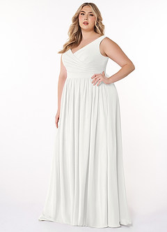 Azazie Keyla Bridesmaid Dresses White A-Line V-Neck Pleated Chiffon Dress image3