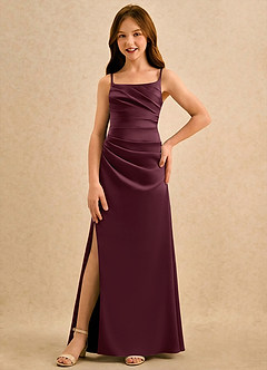Azazie Cannoli Girls Formal Blumenmädchenkleider A-Linie Plissee Matte Satin Kleid Cabernetrot image3
