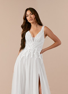 Azazie Goddess Robes de mariée Robe Trapèze en Tulle Col V à paillettes Blanc De Diamant image12