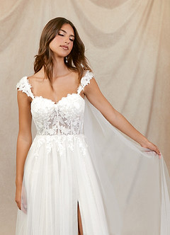 Azazie Katia Abiti da Sposa Abito A-Line in Tulle Pizzo Bianco Diamante image5