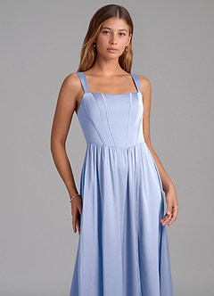 Azazie Rosaline Bridesmaid Dresses Ice A-Line Side Slit Stretch Satin Dress image6