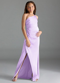Azazie Eren Junior Lilac Sheath Pleated Stretch Satin Dress image3