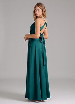 Azazie Evalleen Brautjungfernkleider A-Linie Plissee Stretch-Satin Kleid Pfau image7