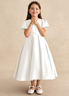 Azazie Princess Flower Girl Klänningar Klänning A-Line i Matt satäng Plisserad image4