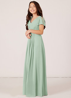 Azazie Peony Junior Agave A-Line Pleated Chiffon Dress image3