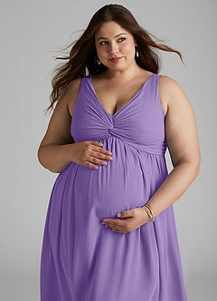 Azazie Yetta Maternity Bridesmaid Dresses A-Line V-Neck Gathered Chiffon Floor-Length Dress image8
