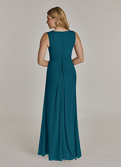Azazie Manuella Vestidos para mãe da noiva Vestir Tinta Azul de Chiffon de Linha A com Decote em V Plissado image7