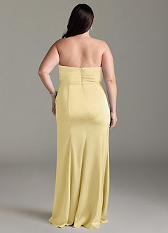 Azazie Yola Bridesmaid Dresses Lemon Sorbet Sheath V-Neck Pleated Stretch Satin Convertible Dress image10