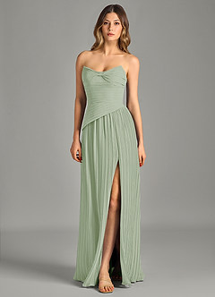 Azazie Becka Robes de demoiselle d'honneur Robe Trapèze en Mousseline de soie Sans bretelles Vert Sauge image3