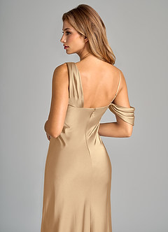 Azazie Celina Jurken voor bruidsmeisjes Jurk van Stretch Satijn met Kolom Off the Shoulder Champagne image8