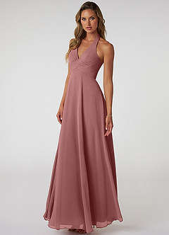 Azazie Tessie Bridesmaid Dresses Desert Rose A-Line V-Neck Pleated Chiffon Dress image3