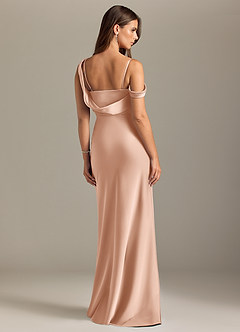 Azazie Madelyn Bridesmaid Dresses Rose Gold Mermaid Off the Shoulder Stretch Satin Convertible Dress image2