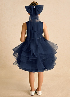 Azazie Tinie Blumenmädchenkleider Ballkleid Schleifen Tüll Kleid Dunkelmarine image6