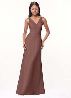Azazie Nala Bridesmaid Dresses Espresso A-Line Pleated Chiffon Dress image1