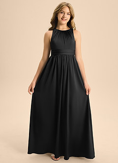 Azazie Jaylah Junior Black A-Line Pleated Stretch Satin Dress image6