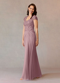 Azazie Junie Abiti per la Madre della Sposa Abito A-Line in Chiffon Pizzo Rosa Polverosa image3