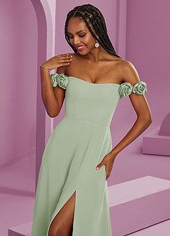 Barbie ♥ Azazie Bridesmaid Dresses Dusty Sage A-Line Off the Shoulder Chiffon Convertible Dress image4