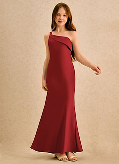 Azazie Almond Girls Formal Sukienki dla dziewczynek sypiących kwiaty Osłona Jedno ramię Satyna elastyczna Długość podłogi Sukienka image6