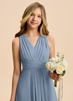 Azazie Kirsten Junior Dusty Blue A-Line Pleated Chiffon Dress image6