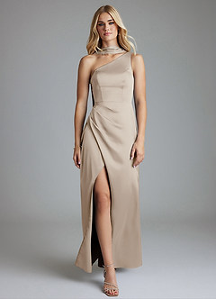 Azazie Adhara Jurken voor bruidsmeisjes Jurk van Stretch Satijn met Kolom One-Shoulder Vorst image5