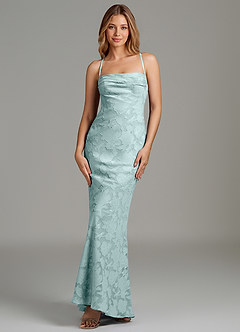 Azazie Ola Bridesmaid Dresses Mist Mermaid Corset Floral Burnout Dress image4