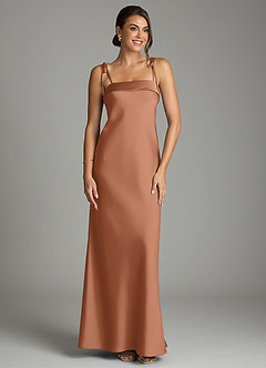 Azazie Ellia Bridesmaid Dresses Bronzer Sheath Bow Stretch Satin Dress image1