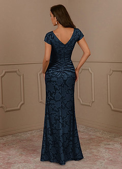 Azazie Roya vestidos de madre de la novia Vestido Azul Marino Oscuro de Devorado Floral de Corte Sirena con Drapeado image4