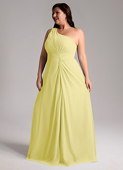 Azazie Brooke Jurken voor bruidsmeisjes Jurk van Chiffon met A-Lijn One-Shoulder Citroensorbet image12