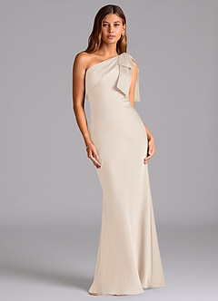 Azazie Yuanna Bridesmaid Dresses White Alabaster Mermaid One Shoulder Stretch Satin Dress image1