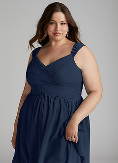 Azazie Angie Robes de demoiselle d'honneur Robe Trapèze en Mousseline de soie Corset Bleu Marine Foncé image16