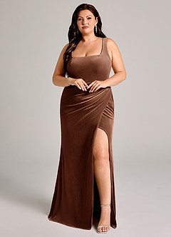 Azazie Mero Bridesmaid Dresses Umber Mermaid Pleated Velvet Dress image11
