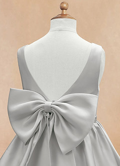 Azazie Margie Flower Girl Dresses Silver A-Line Bow Stretch Satin Dress image7