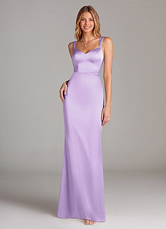 Azazie Denice Bridesmaid Dresses Lilac A-Line Pleated Stretch Satin Dress image3