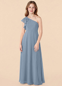 Azazie Arabella Junior Dusty Blue A-Line Ruched Chiffon Dress image1