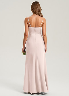 Azazie Lidia Bridesmaid Dresses Blushing Pink Mermaid Side Slit Stretch Satin Dress image2