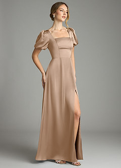 Azazie Fyona Suknie dla druhen Linia A Pofałdowany Satyna elastyczna Do ziemi Sukienka image11