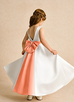 Azazie Cherry Flower Girl Dresses Ivory Sunset Ball-Gown Pleated Matte Satin Dress image4