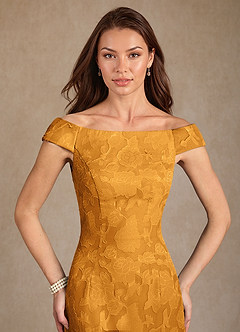 Azazie Moore Mother of the Bride Dresses Butterscotch A-Line Boatneck Floral Burnout Dress image5