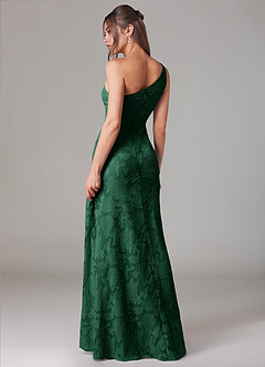 Azazie Ellianna Bridesmaid Dresses Dark Green A-Line One Shoulder Floral Burnout Dress image4