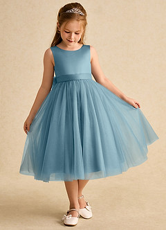 Azazie Winnie Flower Girl Dresses Moody Blue Ball-Gown Bow Tulle Dress image2