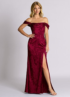 Azazie Saige 신부 들러리 드레스 인어 오프 더 숄더 자카드 바닥 길이 드레스 image3