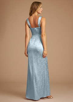 Azazie Denice Bridesmaid Dresses Blue Floral Jacquard Sheath Pleated Floral Jacquard Dress image2